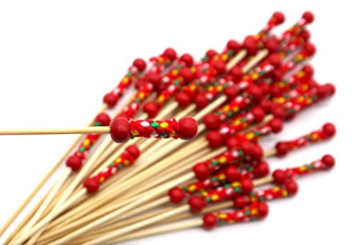 PuTwo Cocktail Picks Handmade Toothpicks 4.7” 100ct Red Beads with Rope - Image 3