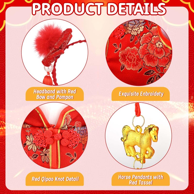 JcHrmers Chinese New Year Goose Outfit Qipao Goose Costume Fits 23" Cement Plastic Goose Statue Cheongsam Porch Geese Clothes for Outdoor Garden Lawn Patio Yard Decor (Classic) - Image 3