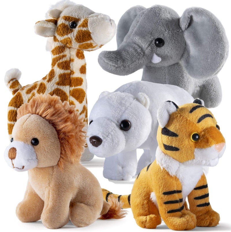 PREXTEX Safari Friends Stuffed Animal Gift Set - 5 Small Plush (Giraffe, Tiger, Lion, Polar Bear, Elephant) Zoo Animals - Machine Washable Stuffed Animals for Boys & Girls Ages 3-5+ - Image 2