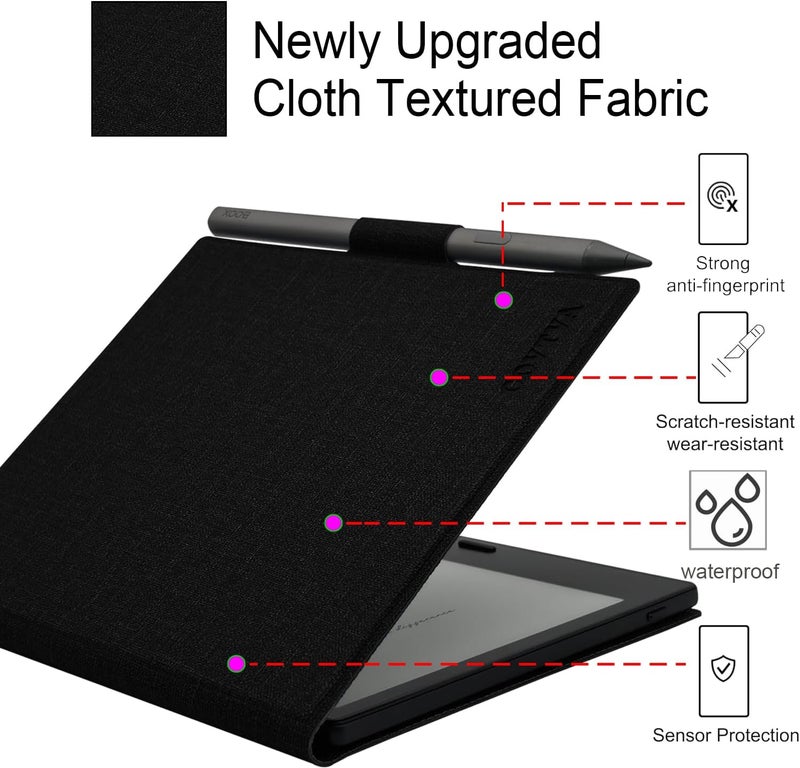 GOVTVA غلاف جلدي مغناطيسي لجهاز Boox Tablet Go Color 7 بوصة 7 (الجيل الثاني/الجيل الأول 2025/2024) / Onyx Boox Go 7 - غلاف رقيق خفيف الوزن للغاية مع تفعيل/إيقاف التشغيل التلقائي وحامل قلم وإغلاق مغناطيسي (Cloth Black) - Image 4