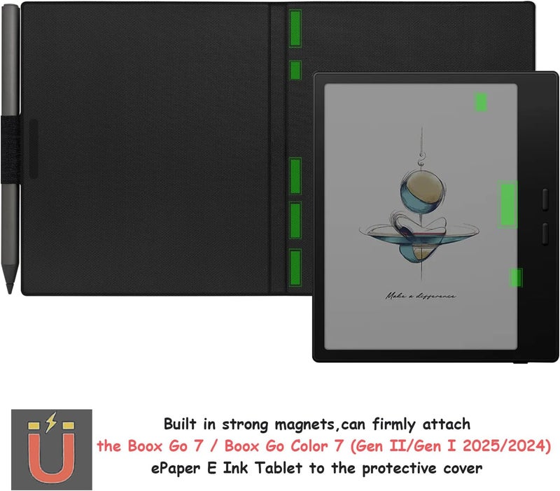 GOVTVA غلاف جلدي مغناطيسي لجهاز Boox Tablet Go Color 7 بوصة 7 (الجيل الثاني/الجيل الأول 2025/2024) / Onyx Boox Go 7 - غلاف رقيق خفيف الوزن للغاية مع تفعيل/إيقاف التشغيل التلقائي وحامل قلم وإغلاق مغناطيسي (Cloth Black) - Image 3