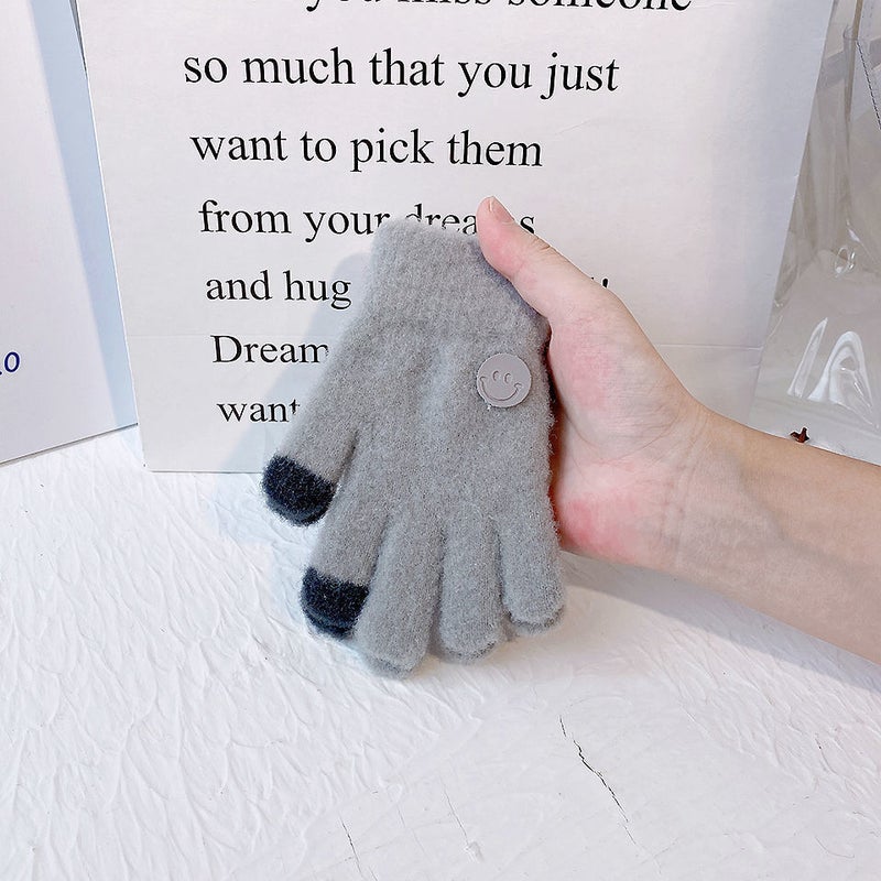 Kids Warm Smile Face Winter Gloves Smiley Gray [recommended 3-8 years old]] 