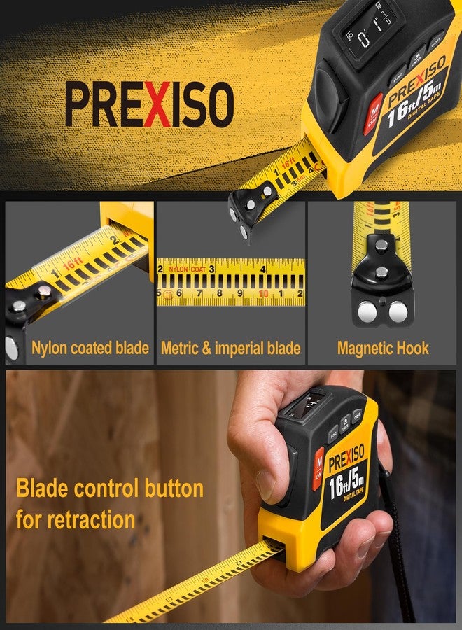 PREXISO 2-in-1 Digital Tape Measure - 16Ft Rechargeable Measuring Tape Ruler Ft/Ft+in/in/M/CM/MM Unit - Metric & Inches Retractable Measurement Tape Tool with Magnetic Tip - Pythagorean, Area, Volume - Image 3