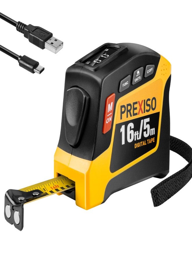PREXISO 2-in-1 Digital Tape Measure - 16Ft Rechargeable Measuring Tape Ruler Ft/Ft+in/in/M/CM/MM Unit - Metric & Inches Retractable Measurement Tape Tool with Magnetic Tip - Pythagorean, Area, Volume - Image 1
