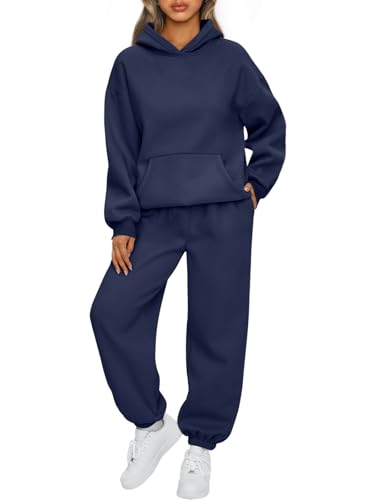 AUTOMET Women 2 Piece Outfits 2025 Plus Size Fall Fashion Airport Travel Pants Lounge Set Leisure Vacation Winter Clothes Sweatsuits Navy L - Image 1