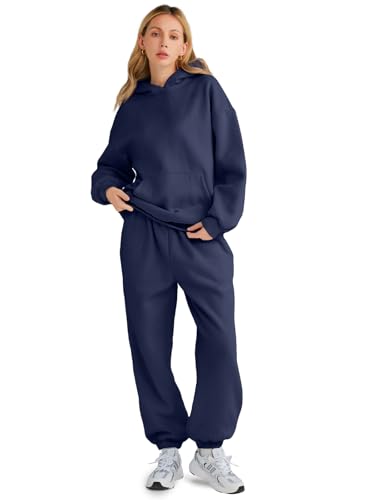 AUTOMET Women 2 Piece Outfits 2025 Plus Size Fall Fashion Airport Travel Pants Lounge Set Leisure Vacation Winter Clothes Sweatsuits Navy L - Image 2