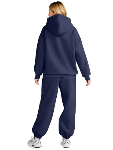 AUTOMET Women 2 Piece Outfits 2025 Plus Size Fall Fashion Airport Travel Pants Lounge Set Leisure Vacation Winter Clothes Sweatsuits Navy L - Image 3