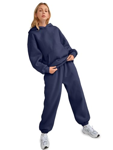 AUTOMET Women 2 Piece Outfits 2025 Plus Size Fall Fashion Airport Travel Pants Lounge Set Leisure Vacation Winter Clothes Sweatsuits Navy L - Image 5