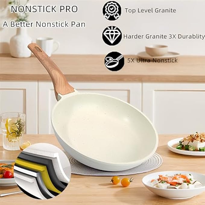 Beauenty Nonstick Frying Pan Skillet SetWhite Nonstick Granite Fry Pan Egg Pan Omelet PansGranite Skillet Set For All StovetopsPfos  Pfoa FreeEcoFriendly And Easy To Clean 89511Inch - Image 3