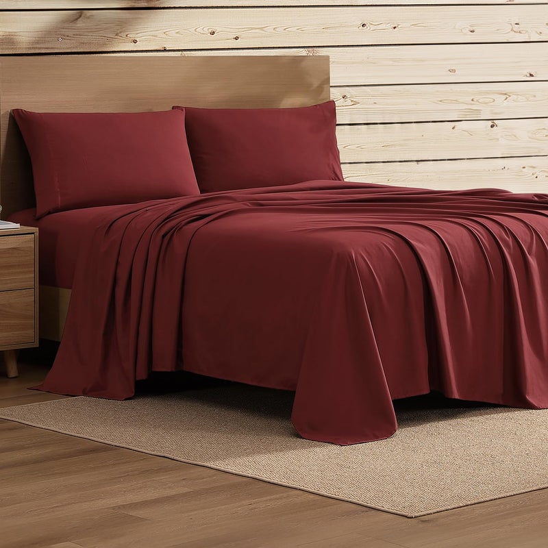 Coleman King Size Sheets Set â€“ Durable Home Bedding with Outdoor Heart, Stylish & Reliable for Bedroom or Cabin â€“ Premium Solid Color, Built for Comfort, Style & Occasional Outdoor Use, Burgundy - Image 1