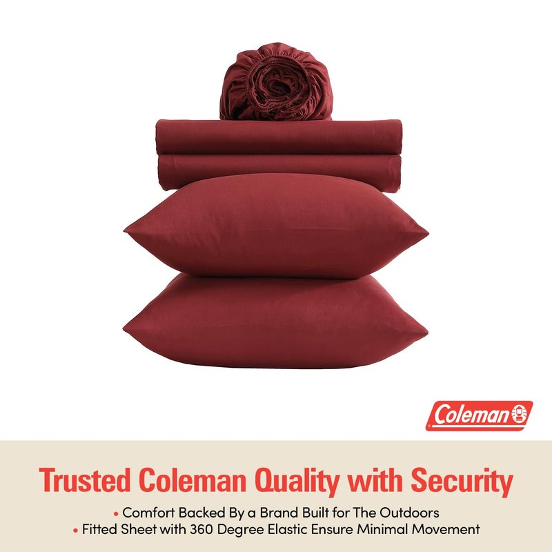 Coleman King Size Sheets Set â€“ Durable Home Bedding with Outdoor Heart, Stylish & Reliable for Bedroom or Cabin â€“ Premium Solid Color, Built for Comfort, Style & Occasional Outdoor Use, Burgundy - Image 2