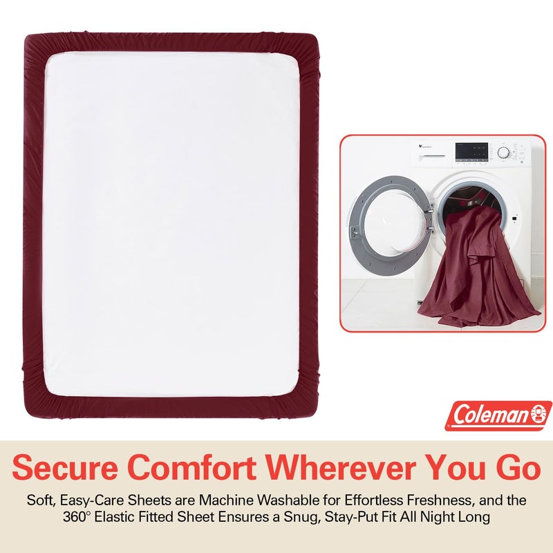 Coleman King Size Sheets Set â€“ Durable Home Bedding with Outdoor Heart, Stylish & Reliable for Bedroom or Cabin â€“ Premium Solid Color, Built for Comfort, Style & Occasional Outdoor Use, Burgundy - Image 3