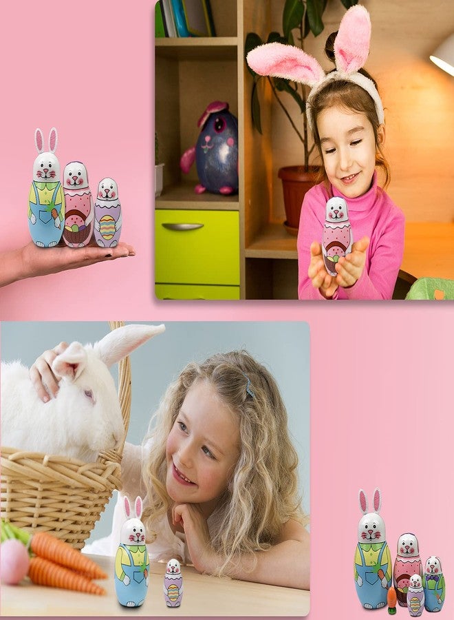 GRPSKCOS Easter Bunny Russian Nesting Dolls Toys for Kids, 5pcs Animal Rabbit Wooden Matryoshka Dolls, Handmade Easter Decoration Gifts(09 Rabbit) - Image 3