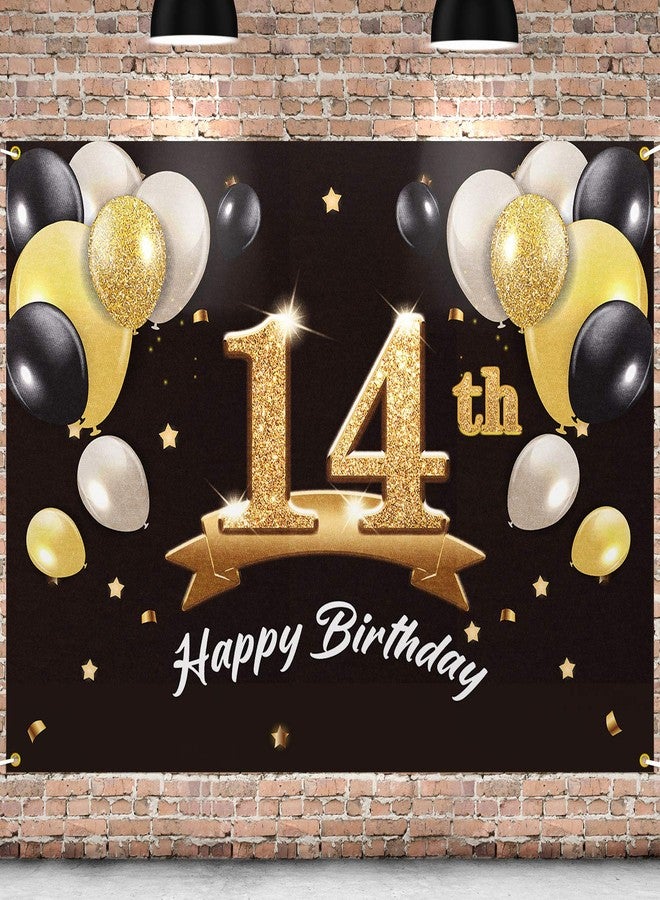 PAKBOOM Happy 14th Birthday Banner Backdrop - 14 Birthday Party Decorations Supplies for Boys - Black Gold 4 x 6ft - Image 1