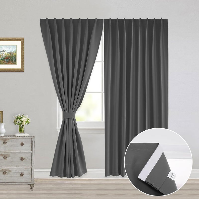 Muamar 2pcs Portable Curtains Without Rod Curtains for Rental House Temporary Curtains Room Darkening Curtains Privacy Drapes for Living Room Grey 52"" W X 96"" L - Image 1