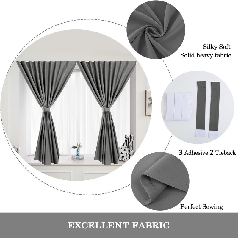 Muamar 2pcs Portable Curtains Without Rod Curtains for Rental House Temporary Curtains Room Darkening Curtains Privacy Drapes for Living Room Grey 52"" W X 96"" L - Image 5