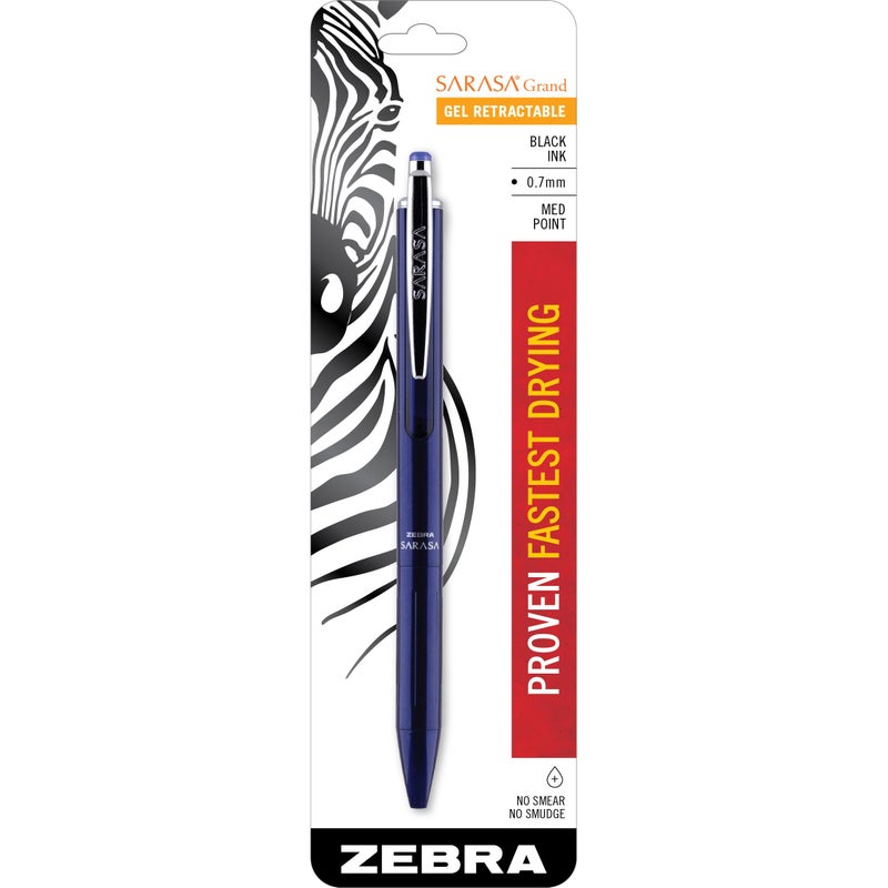 Zebra Pen SARASA Grand Retractable Gel Pen Solid Brass Barrel FastDrying Black Ink 07mm Point Ideal for the LeftHanded Eliminates Smudging Navy Brass Barrel 1Pack 45211 - Image 2