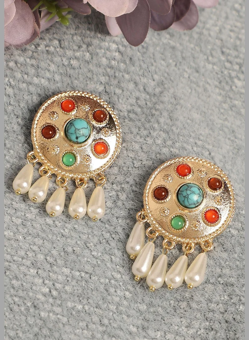 SOHI Gold Plated Pearls Western Wear Drop Earring For Women