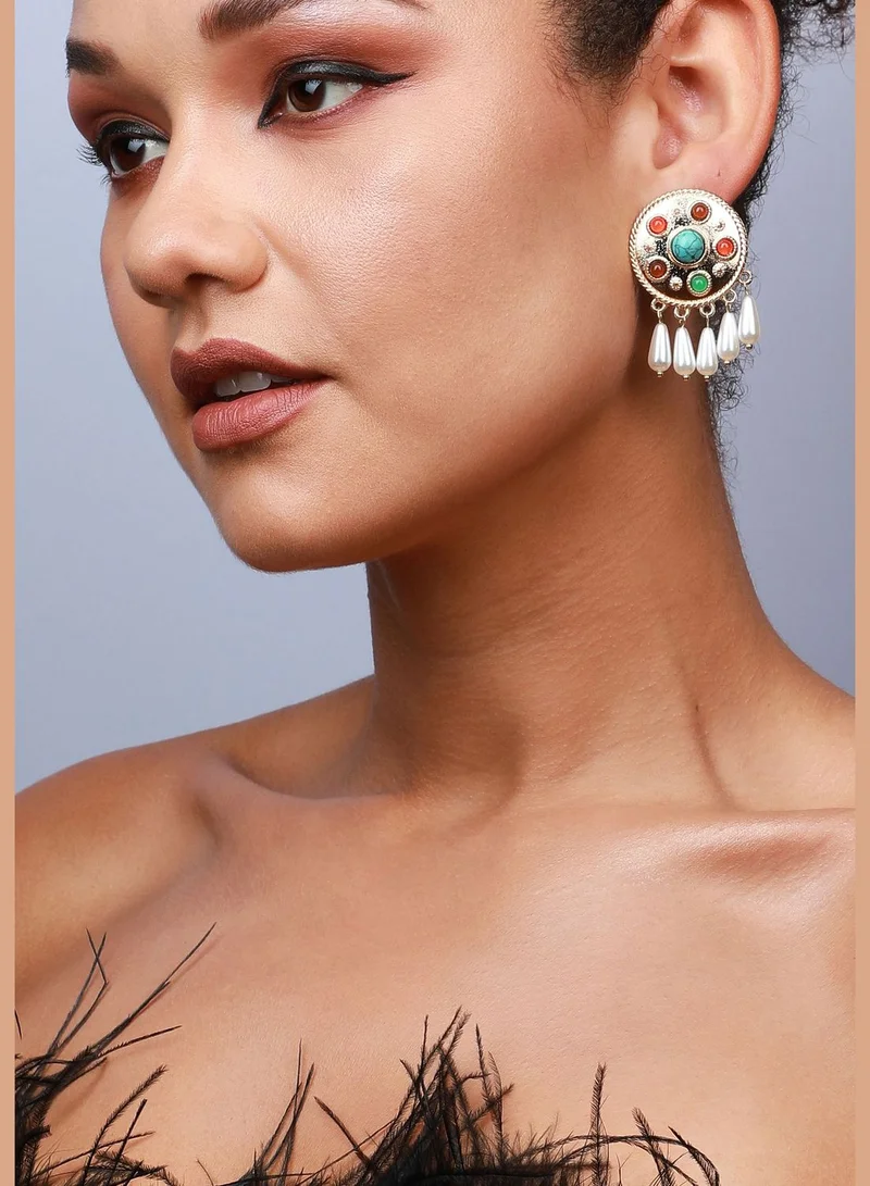 SOHI Gold Plated Pearls Western Wear Drop Earring For Women