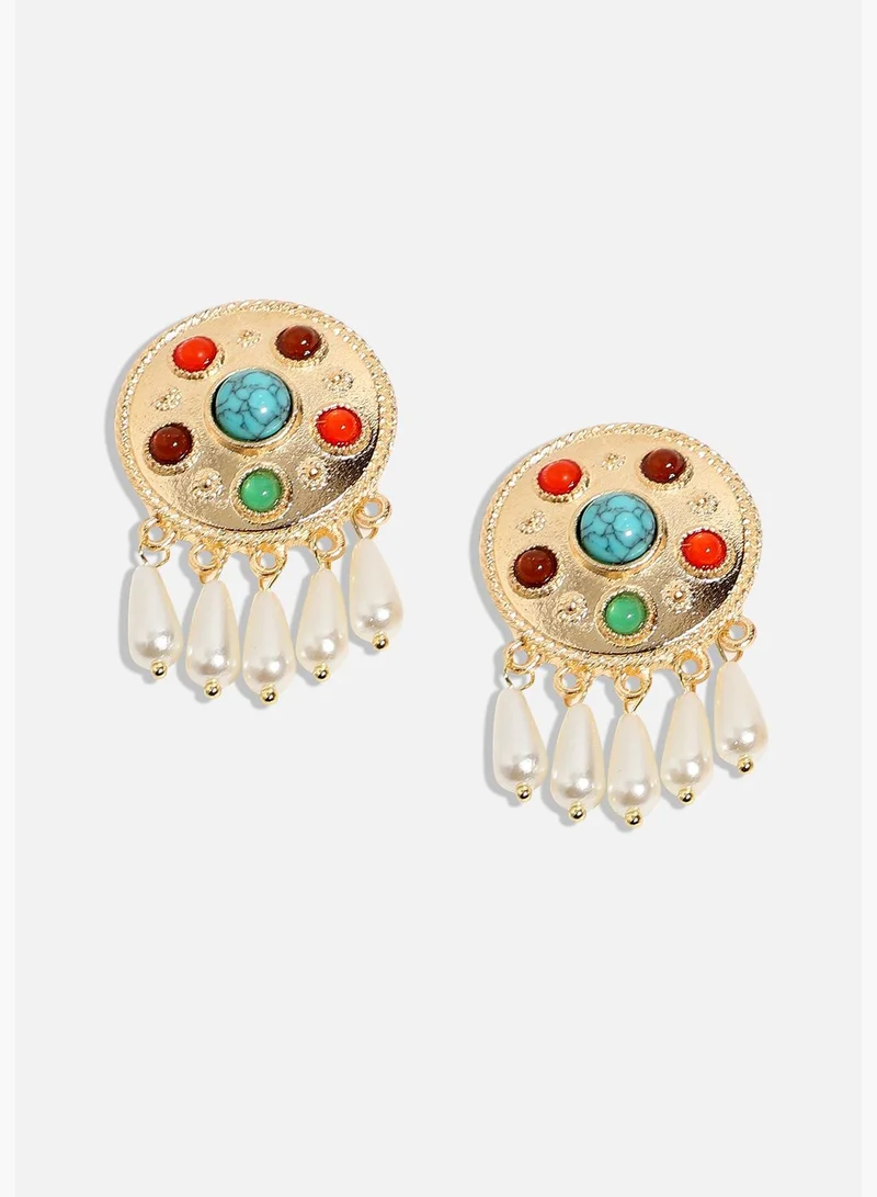 SOHI Gold Plated Pearls Western Wear Drop Earring For Women