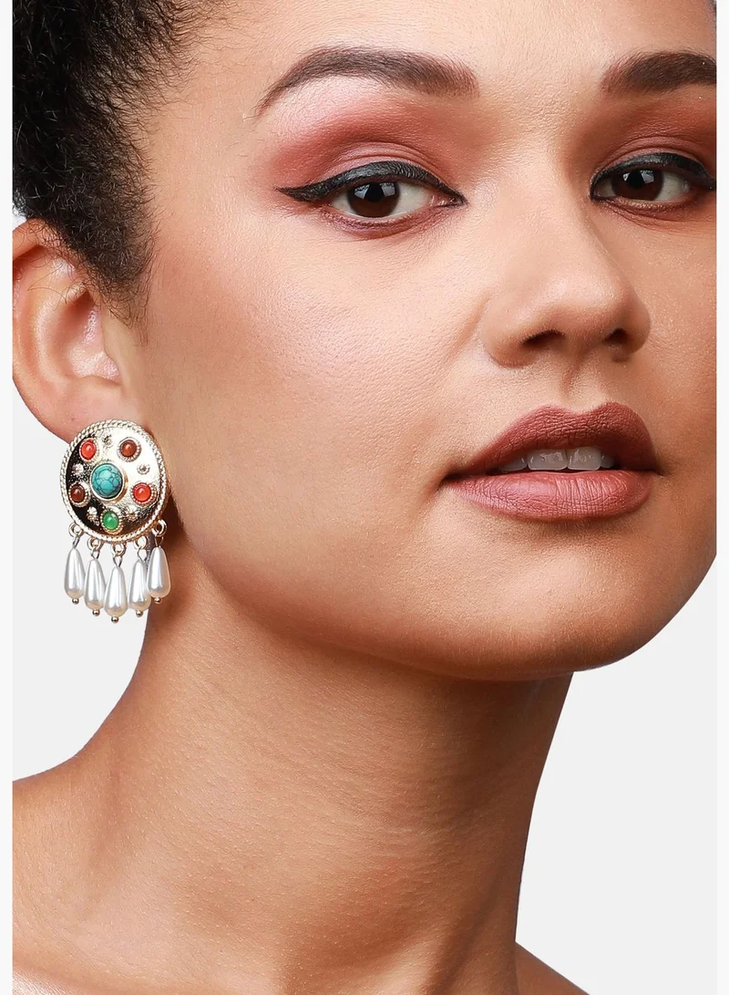 SOHI Gold Plated Pearls Western Wear Drop Earring For Women