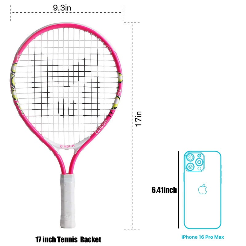 insum 17'' Junior Toddler Tennis Rackets for Little Kids Tennis Racquet for 2-4 Years (17inch-Pink) - Image 3