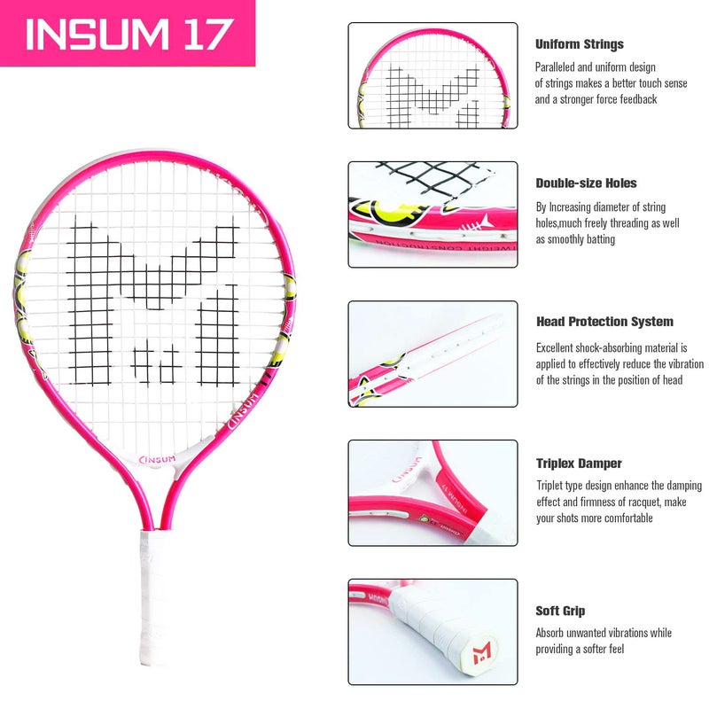 insum 17'' Junior Toddler Tennis Rackets for Little Kids Tennis Racquet for 2-4 Years (17inch-Pink) - Image 5
