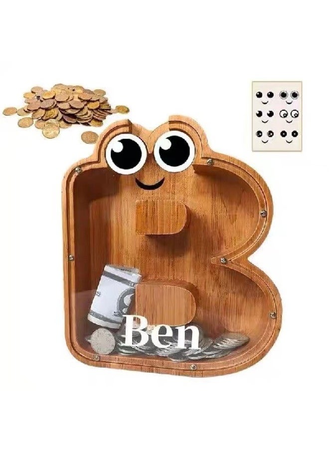 Generic Large Letter Piggy Bank Piggy Bank Solid Wood Transparent Piggy Bank Children's Internet Celebrity Change Tank Storage Box Large Style-Color:W Charcoal Burn Color (Eyes)  - Image 4