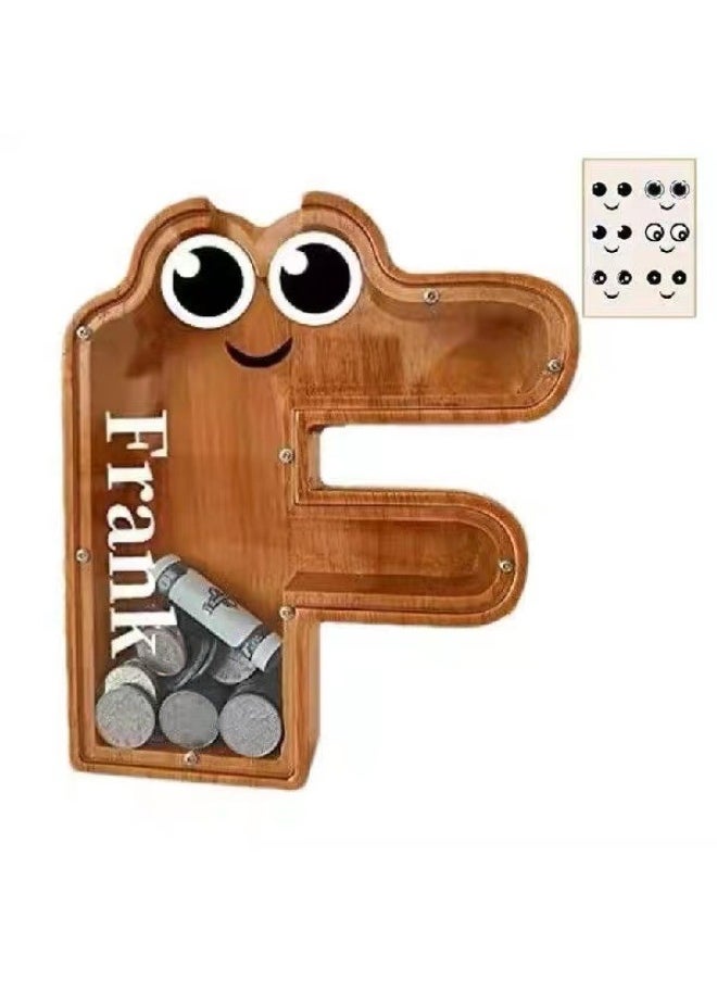 Generic Large Letter Piggy Bank Piggy Bank Solid Wood Transparent Piggy Bank Children's Internet Celebrity Change Tank Storage Box Large Style-Color:W Charcoal Burn Color (Eyes)  - Image 5