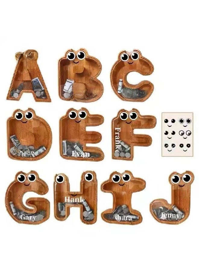Generic Large Letter Piggy Bank Piggy Bank Solid Wood Transparent Piggy Bank Children's Internet Celebrity Change Tank Storage Box Large Style-Color:W Charcoal Burn Color (Eyes)  - Image 2