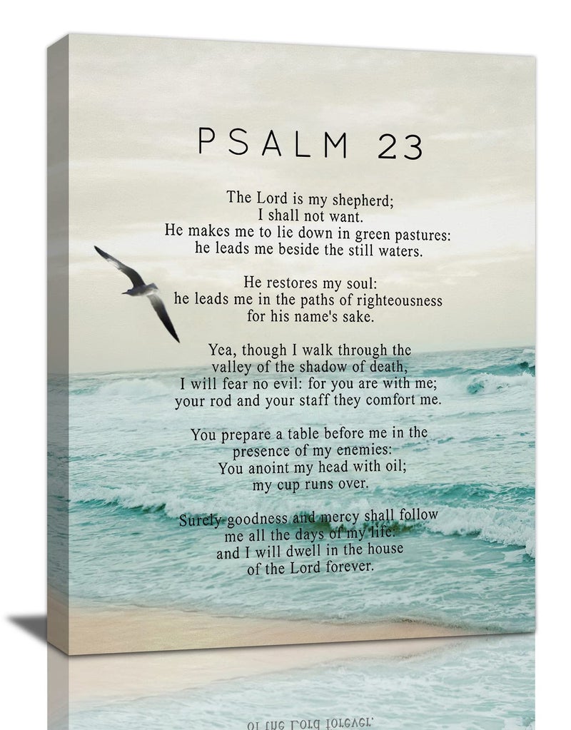 Psalm 23 Wall Art Psalm 23 Canvas Wall Decor Scripture Bible Verse Prints Painting Christian Religous Framed Artwork for Bedroom Living Room Church 12x16