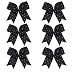 ICObuty 8 Inch Jumbo Cheerleader Bows with Bling Fling Rhinestones Ponytail Holder Cheerleading Bows Hair Tie 6 Pcs College (Black) - Image 2