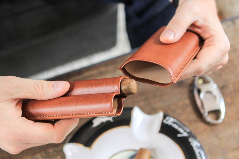 CASE ELEGANCE Two Cigar Travel Vegan Leather Case in Chestnut Brown by Case Elegance - Image 2