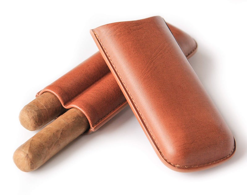 CASE ELEGANCE Two Cigar Travel Vegan Leather Case in Chestnut Brown by Case Elegance - Image 3