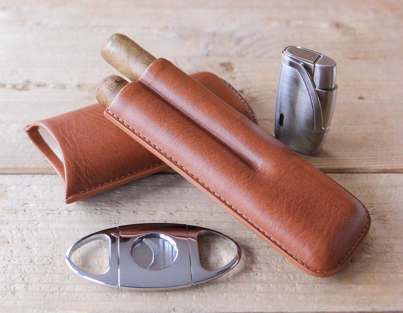 CASE ELEGANCE Two Cigar Travel Vegan Leather Case in Chestnut Brown by Case Elegance - Image 5