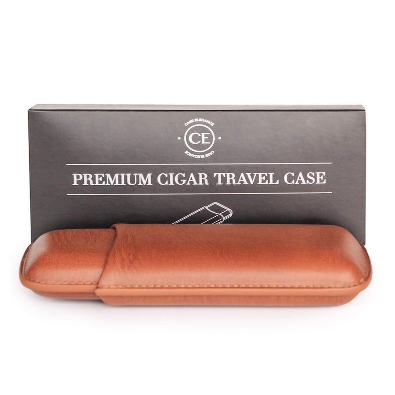 CASE ELEGANCE Two Cigar Travel Vegan Leather Case in Chestnut Brown by Case Elegance - Image 1
