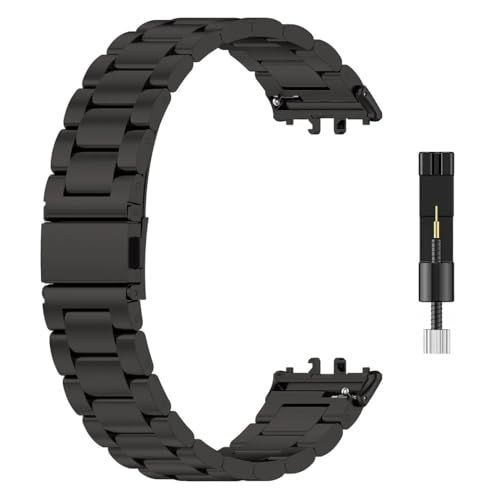 T TECLUSIVE Stainless Steel Metal Chain Strap Compatible for Galaxy Fit 3 | Metal Band Strap with Watch Strap Adjuster Tool for Galaxy Watch Fit 3 (Black), 20 mm - Image 1