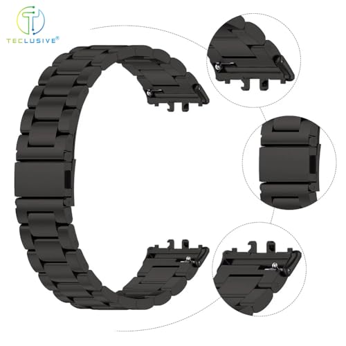 T TECLUSIVE Stainless Steel Metal Chain Strap Compatible for Galaxy Fit 3 | Metal Band Strap with Watch Strap Adjuster Tool for Galaxy Watch Fit 3 (Black), 20 mm - Image 2