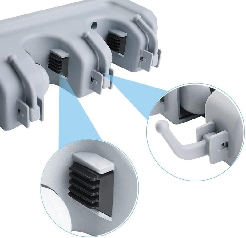 SKY-TOUCH 2Pcs Wall Mounted Mop and Broom Holder with 5 Positions and 6 Hooks - Image 3