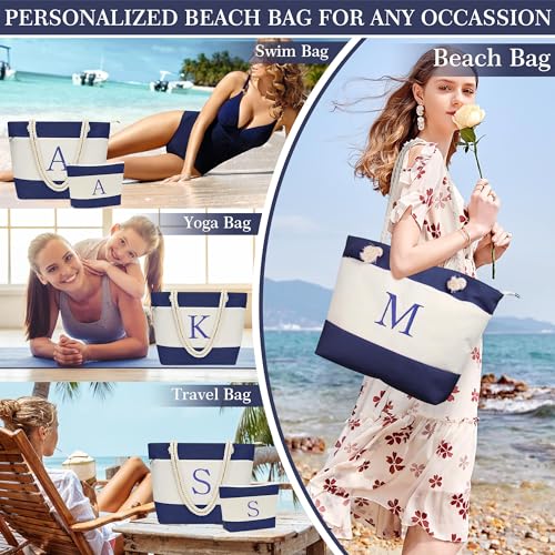 YOOLIFE Beach Gifts - Beach Bags for Women, Personalized Large Initial Canvas Tote Bag Waterproof Travel Essentials for Women Mom Girlfriend Teacher Sister Friend Wedding Gifts Idea Pool Bag Letter B - Image 5