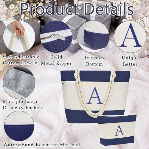 YOOLIFE Beach Gifts - Beach Bags for Women, Personalized Large Initial Canvas Tote Bag Waterproof Travel Essentials for Women Mom Girlfriend Teacher Sister Friend Wedding Gifts Idea Pool Bag Letter B - Image 4