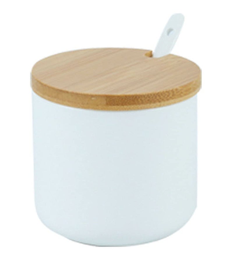 RockTrend Simple Pure Color Ceramic Spice Jar Seasoning Box Condiment Pot Sugar Bowl with Bamboo Lid and Spoon