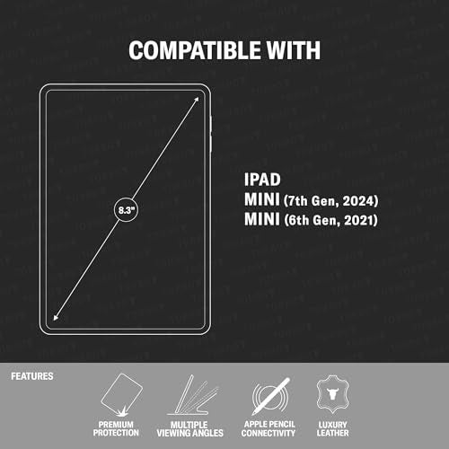 TORRO Case Compatible with iPad mini 7/6 – Genuine Leather iPad mini 7th / 6th Generation (2024/2021) Cover with Stand Function, Apple Pencil Connectivity and Wake Sleep Function (Dark Brown) - Image 2