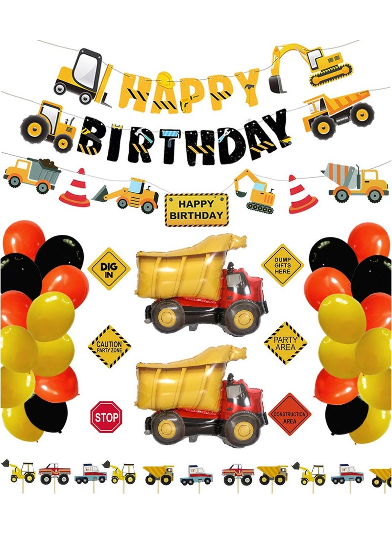 XiuWoo Construction Birthday Party Supplies, Dump Truck Decorations with Printed Balloons Vehicle Banner for Theme - Image 1