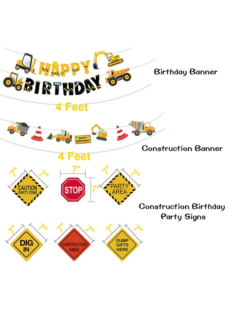 XiuWoo Construction Birthday Party Supplies, Dump Truck Decorations with Printed Balloons Vehicle Banner for Theme - Image 3