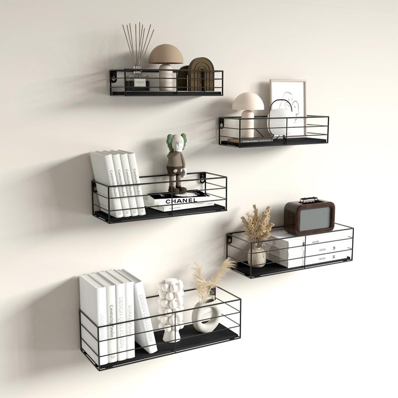 CRUGLA Floating Shelves Wall Mounted Set of 5, Black Hanging Storage Wall Shelf for Bathroom, Kitchen, Bedroom, Living Room Home Decor - Image 4