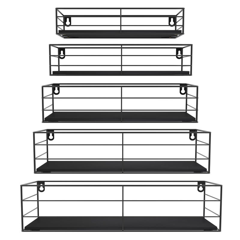 CRUGLA Floating Shelves Wall Mounted Set of 5, Black Hanging Storage Wall Shelf for Bathroom, Kitchen, Bedroom, Living Room Home Decor - Image 1