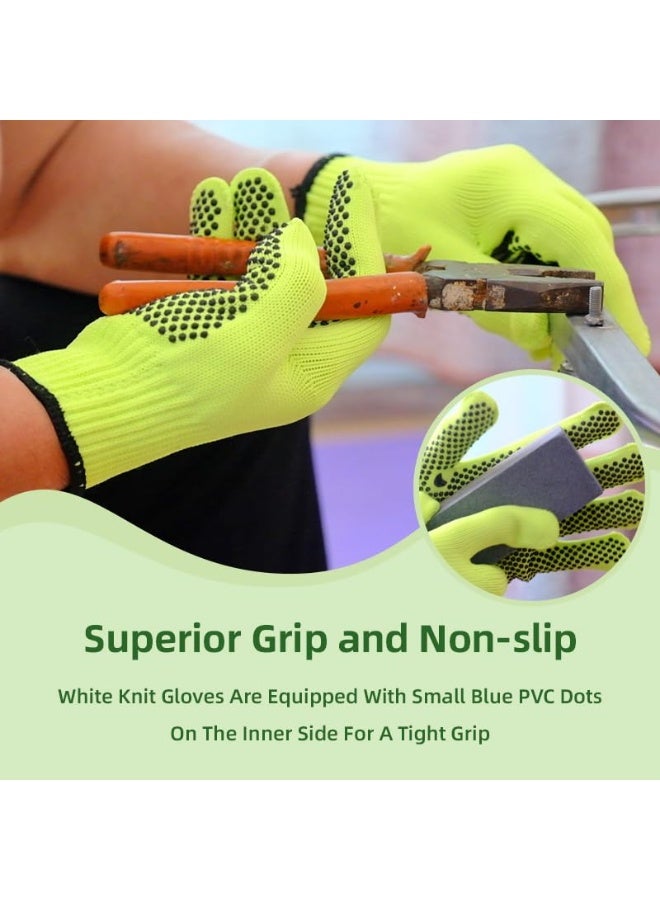 KASTWAVE Safety Work Gloves, 12 Pairs High Visibiliby Cotton Work Gloves with Anti-slip Dots for Men Women, Breathable Cotton Knit Grip Gloves for Gardening Warehouse Construction Mechanic, One Size - Image 2