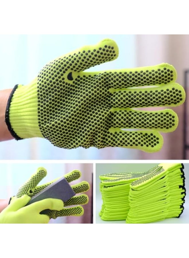 KASTWAVE Safety Work Gloves, 12 Pairs High Visibiliby Cotton Work Gloves with Anti-slip Dots for Men Women, Breathable Cotton Knit Grip Gloves for Gardening Warehouse Construction Mechanic, One Size - Image 5
