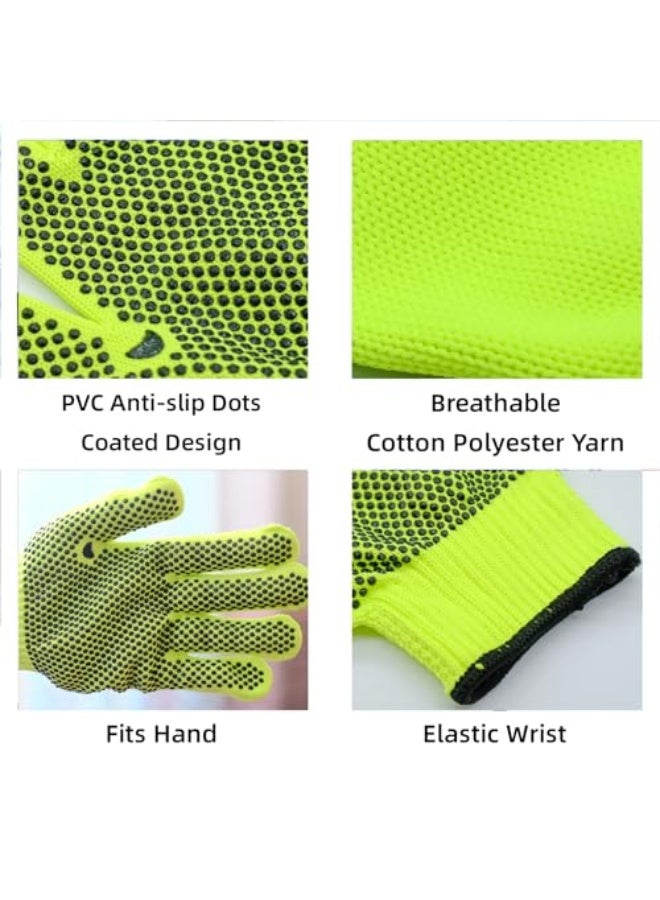 KASTWAVE Safety Work Gloves, 12 Pairs High Visibiliby Cotton Work Gloves with Anti-slip Dots for Men Women, Breathable Cotton Knit Grip Gloves for Gardening Warehouse Construction Mechanic, One Size - Image 4